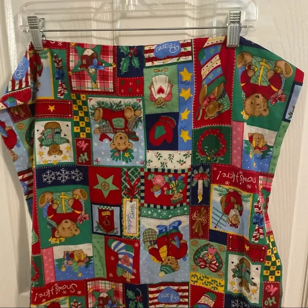 Handmade Christmas Bears & Snowman Printed Pillowcase Primitive Cottagecore